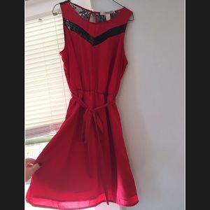 Red and black lace knee length dress